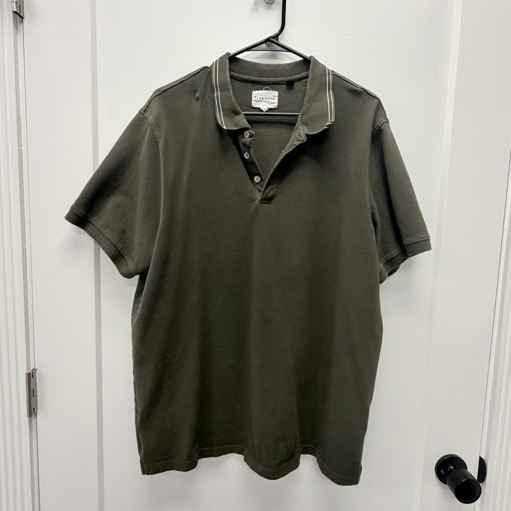 Olive green polo short sleeve casual mens shirt 2XL by five four Los Angeles